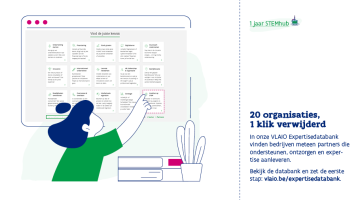 20 organisaties,  1 klik verwijderd In onze VLAIO Expertisedatabank vinden bedrijven meteen partners die ondersteunen, ontzorgen en expertise aanleveren. Bekijk de databank en zet de eerste stap: vlaio.be/expertisedatabank. 