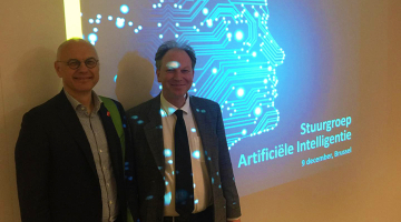Lancering ICON-oproepen met Filip Pintelon van Barco, voorzitter van de stuurgroep Artificiële Intelligentie en Mark Andries van VLAIO.
